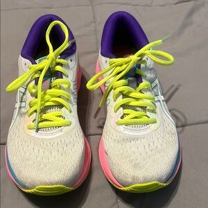 Asics White and Purple Athletic Shoes with Breathable Mesh